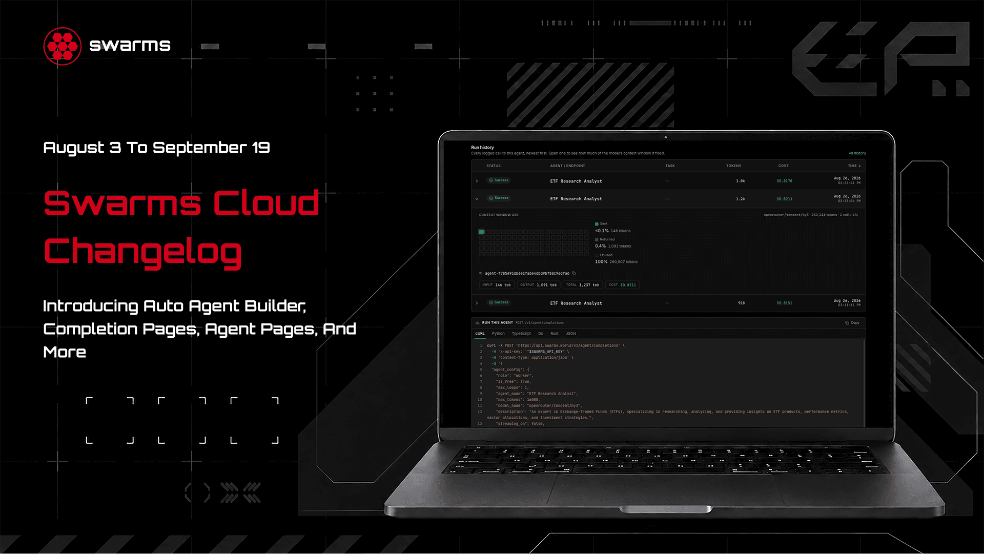 Swarms Cloud Changelog: August 3 to September 19